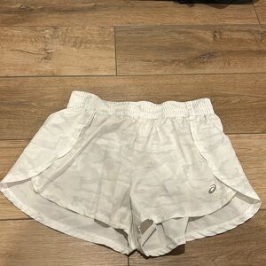 ASICS white camo running shorts, size S